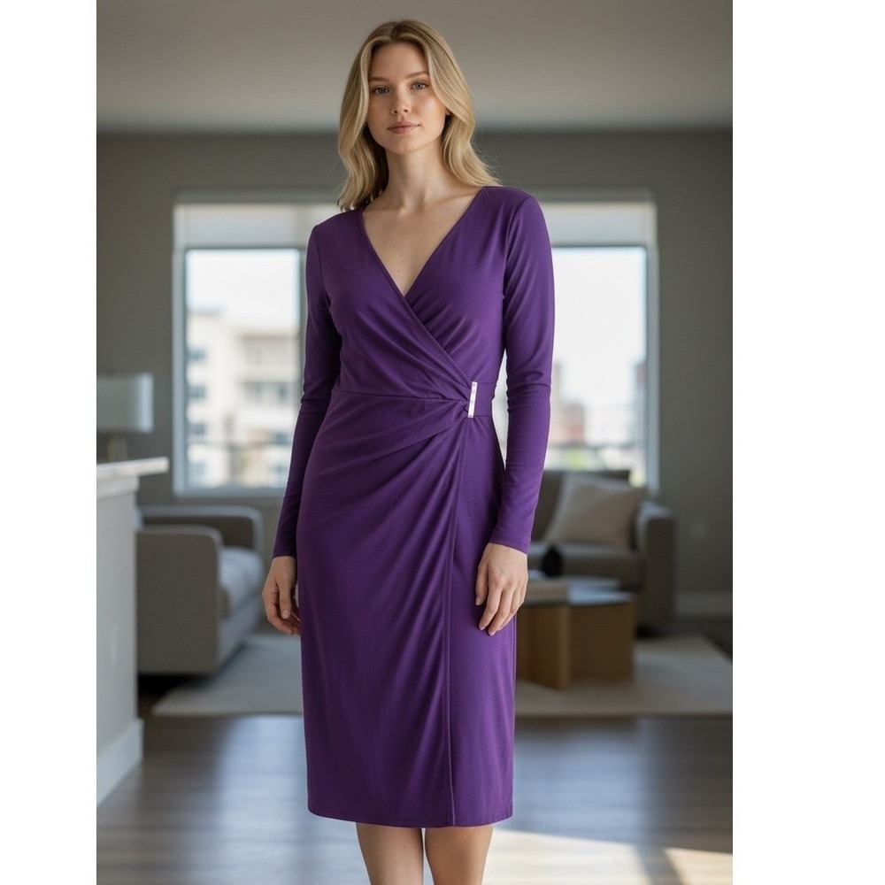 Lauren Ralph Lauren Faux Wrap Dress Purple Minimalist Old Money Office Size 4